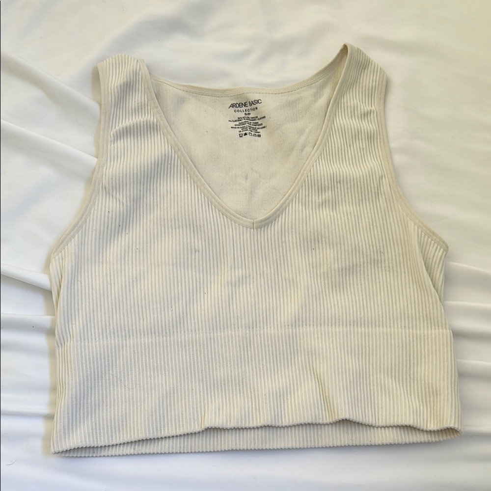 Ardene Cream Ribbed Crop Tank Top